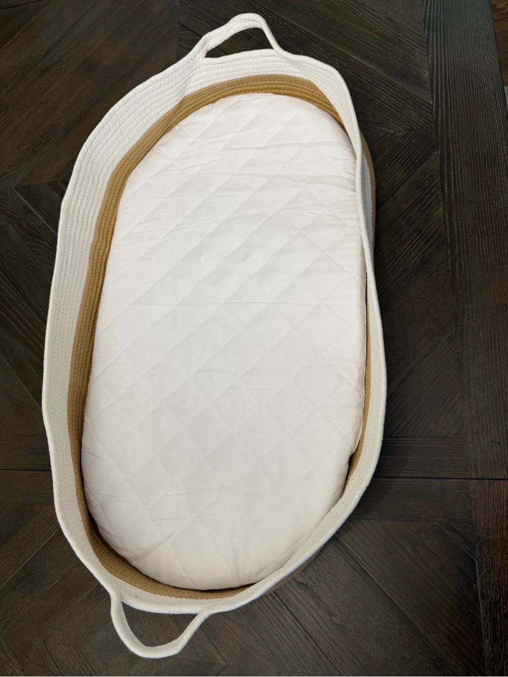 Cream and Tan Quilted Baby Changing Basket - Soft Quilted Moses Basket